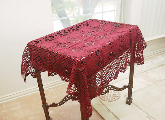 Festive Crochet Square Topper. Merlot color. 36"SQ. - Click Image to Close